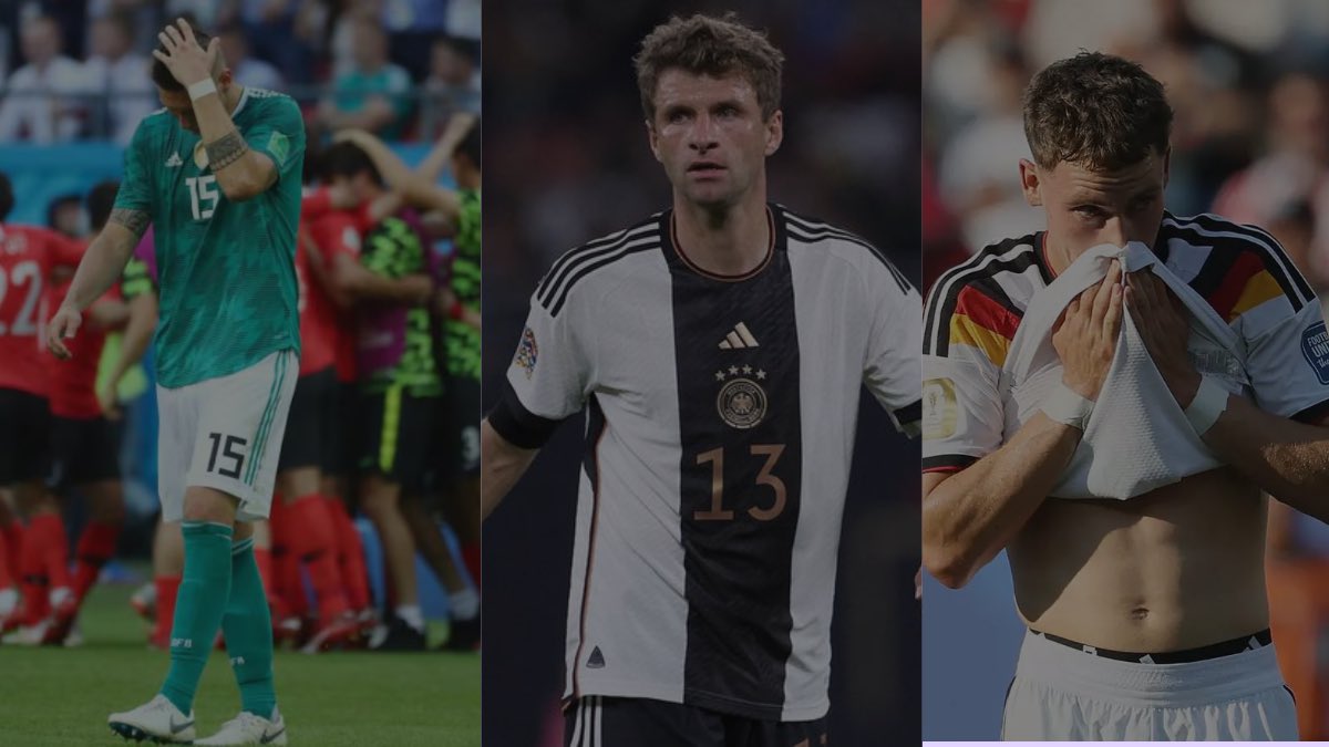 jnascim's tweet photo. 🇩🇪 Alemanha desde o 7x1 e título em ‘14

🇷🇺 ‘18: Eliminada na fase de grupos ❌
🇶🇦 ‘22: Eliminada na fase de grupos ❌
🇺🇸🇲🇽🇨🇦 ‘26: Eliminada na 16-avos ❌ https://t.co/z638QvNDW4
