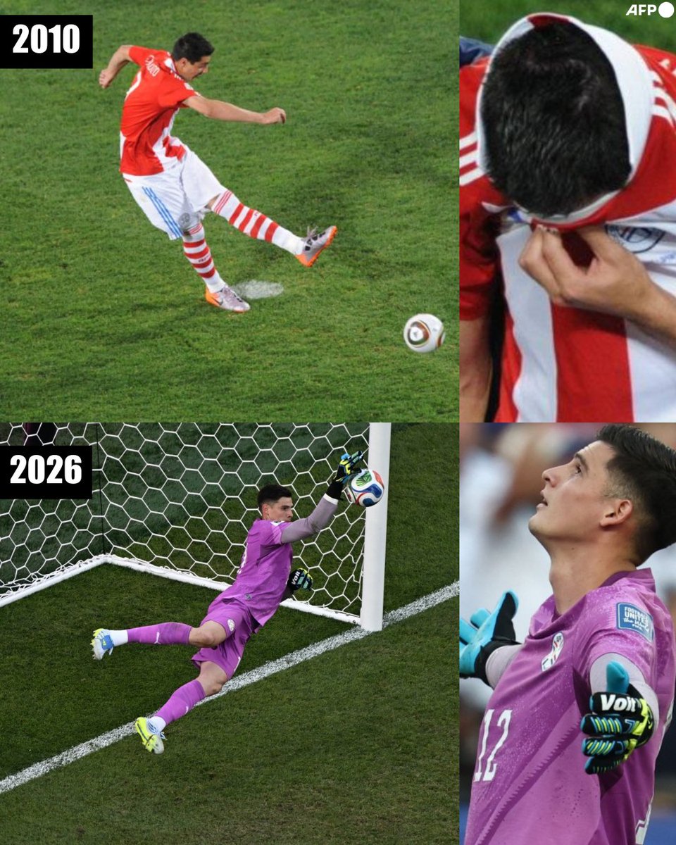 InvictosSomos's tweet photo. En 2010, un penal les arrebató lo que pudo ser un triunfo legendario ante España. En 2026, la Selección de Paraguay logró su TRIUNFO MÁS IMPORTANTE DE LA HISTORIA gracias a los penales. Diferente rival y diferente instancia, sí, pero era el momento de cargarse los fantasmas del pasado. Y esta generación, este equipazo de Gustavo Alfaro, logró lo NUNCA ANTES VISTO. Paraguay se convirtió en el primer país que le gana una tanda mundialista a Alemania. Lo lograron. El alma, el corazón, la fortaleza mental y los huevos de La Albirroja. LOS CAZADORES DE UTOPÍAS IMPOSIBLES.