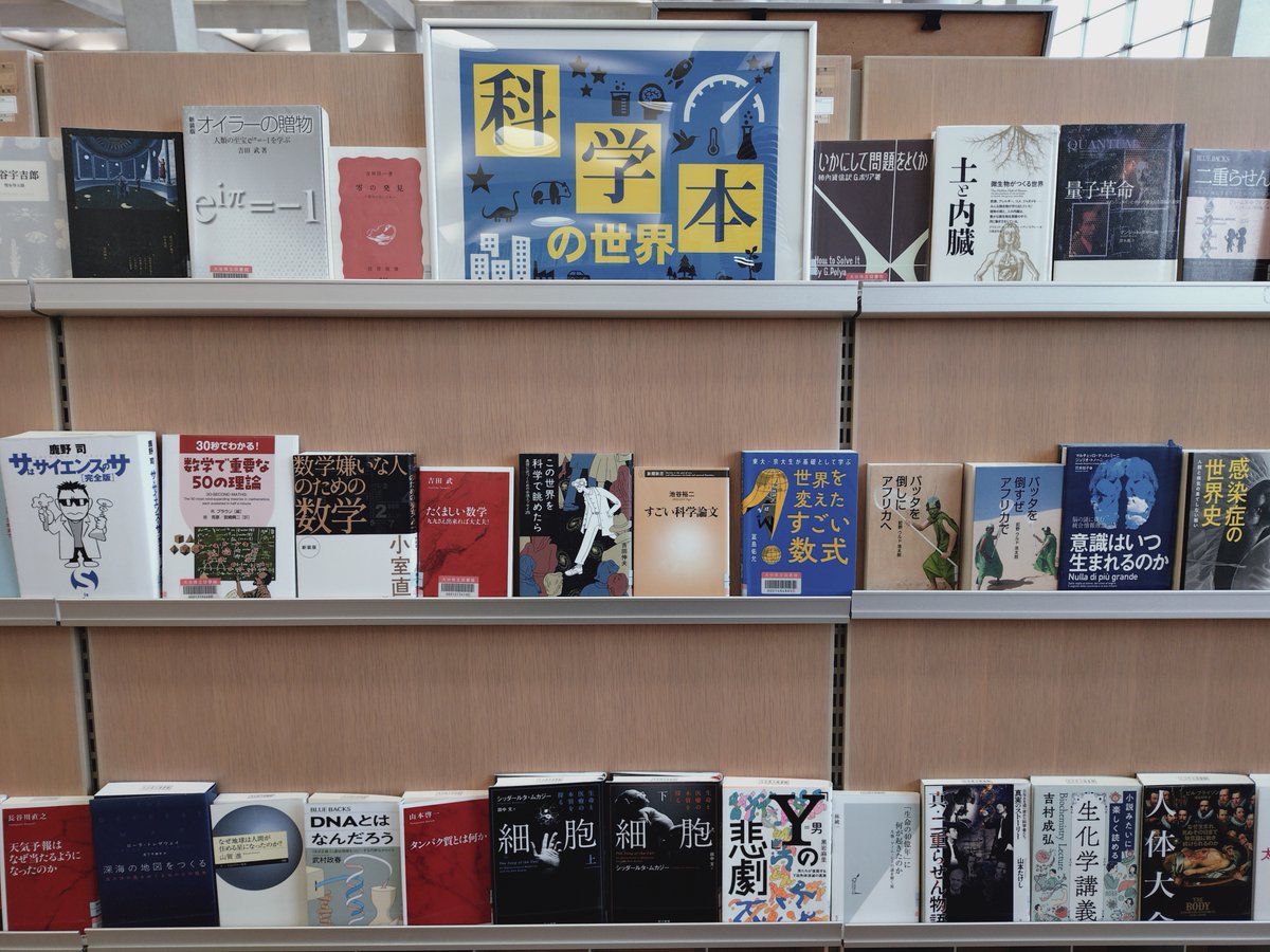OitaPrefLibrary's tweet photo. 常設展示「科学本の世界」
6月30日(火)～11月末
「理科離れ」が問題になる一方で、科学のおもしろさや素晴らしさを伝えるわかりやすい書籍が人気を集めています。自然科学などについてわかりやすく解説する資料を集めてみました。
#大分県立図書館　#図書館　#大分県 #展示 #科学 https://t.co/CpfcQbnZTA
