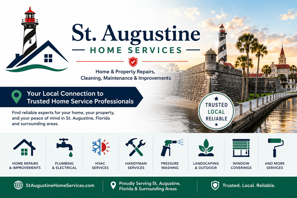 USHomeSvcsDir's tweet photo. Finding a trusted contractor in St. Augustine shouldn't be a challenge.

Whether you need a handyman, roofer, plumber, electrician, HVAC technician, pressure washing, landscaping, window coverings, or dozens of other home services. https://t.co/xjQPuK2tT1