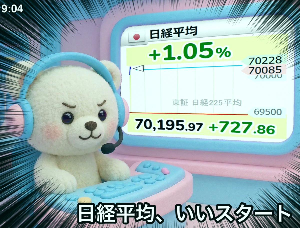 wadacci_osaka's tweet photo. 日経平均、いい滑り出しだね📈
昨日の🇺🇸も上がったし、この調子で頑張ってほしいな📈 https://t.co/4PFv4d7a1O