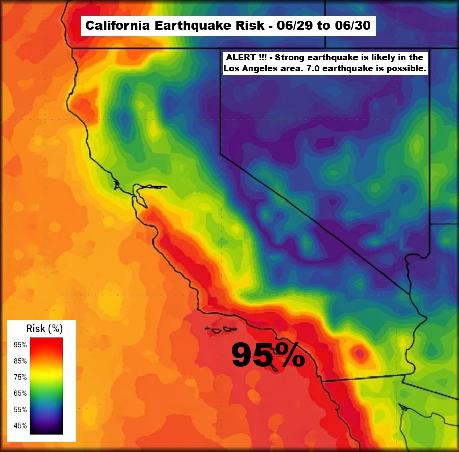 Quakeprediction's tweet photo. 48 HOUR WARNING - ALERT - 5.5 to 7.0 earthquake is likely in the Los Angeles area during the next 48 hours. https://t.co/No8hDbhs7U