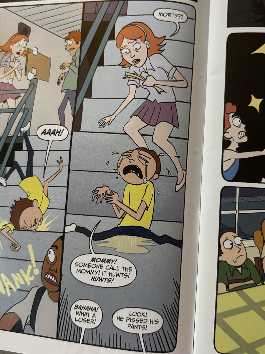 puppyboymorty's tweet photo. ARE YOU FUCKING KIDDING ME???? I BOUGHT MY FIRST RICK &amp; MORTY COMIC AND IMMFUCKIGN SCREAMINGGGG NOBODY IN THE WORLD CARES MORE ABOUT MORTY PISSING HIMSELF THAN ME!! MORTY PISSING HIMSELF IN SCHOOL SPECIFICALLY MEANS EVERYTHING TO ME. HES SO CUTE. “IT HUWTS” R U FUCKING KIDDINGME https://t.co/78bqK2SDc4