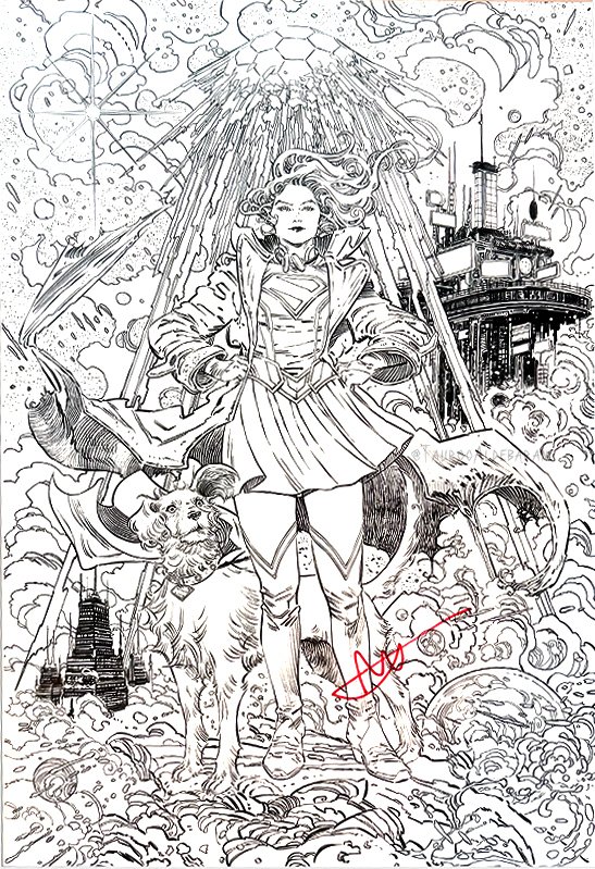 TaurooAldebaran's tweet photo. Sketch of the main art for #Supergirl Movie by artist Bilquis Evely, signed by Milly Alcock. https://t.co/ohWR2PXuFm