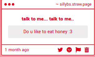 zeSillyBS's tweet photo. okay uhmm i'll reopen my strawpage soon meanwhile here's questions i randomly have to answer

the last time i ate honey was in 2018 https://t.co/x4ECGXi608