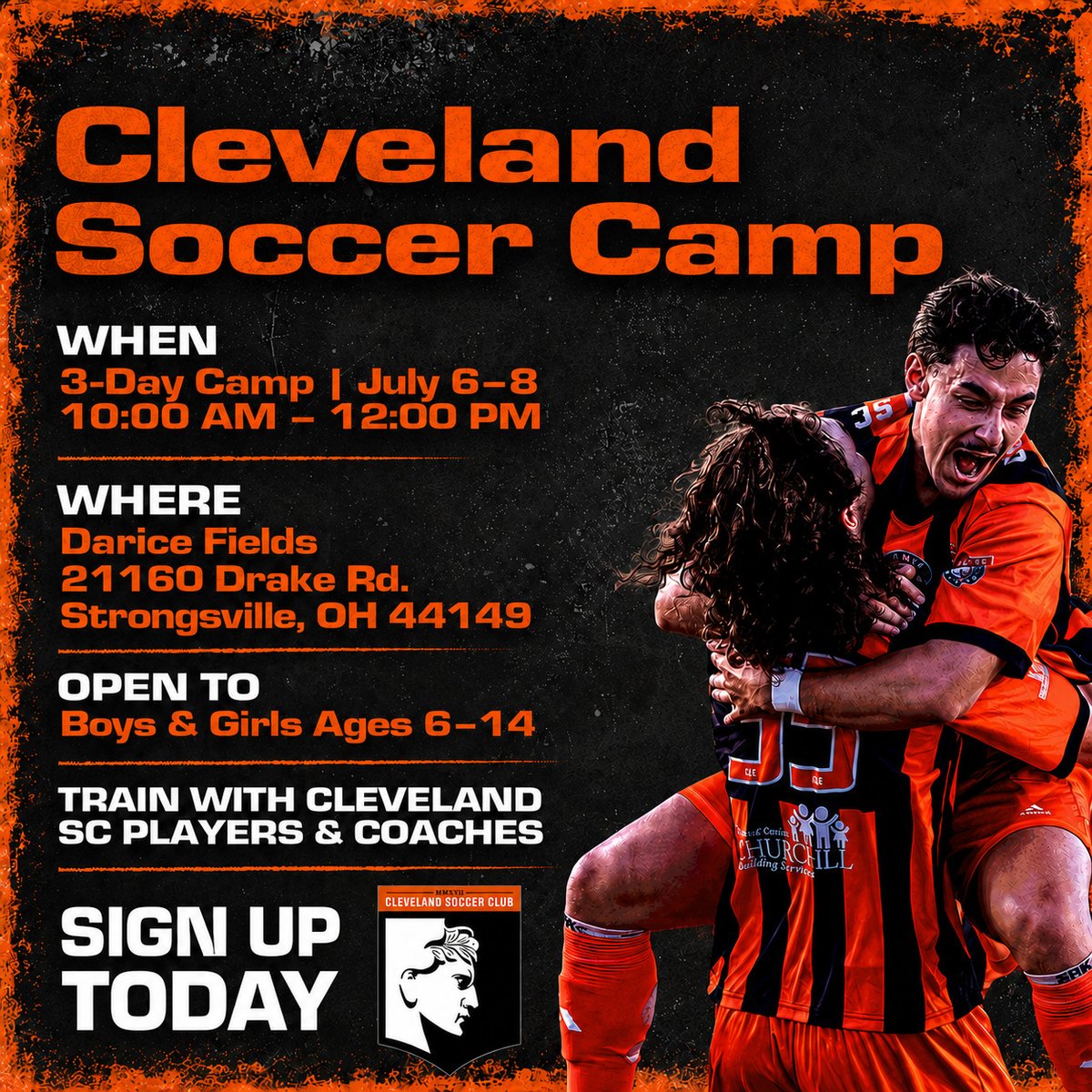 SoccerCLE's tweet photo. Summer training starts next week.
Cleveland Soccer Camp runs July 6–8 at Darice Fields, giving boys and girls ages 6–14 the chance to train with Cleveland SC players and coaches.
Spots still remain! Sign up today: https://t.co/BOvkjycRkc
#WeAreCLE https://t.co/LaLBQWsV2W