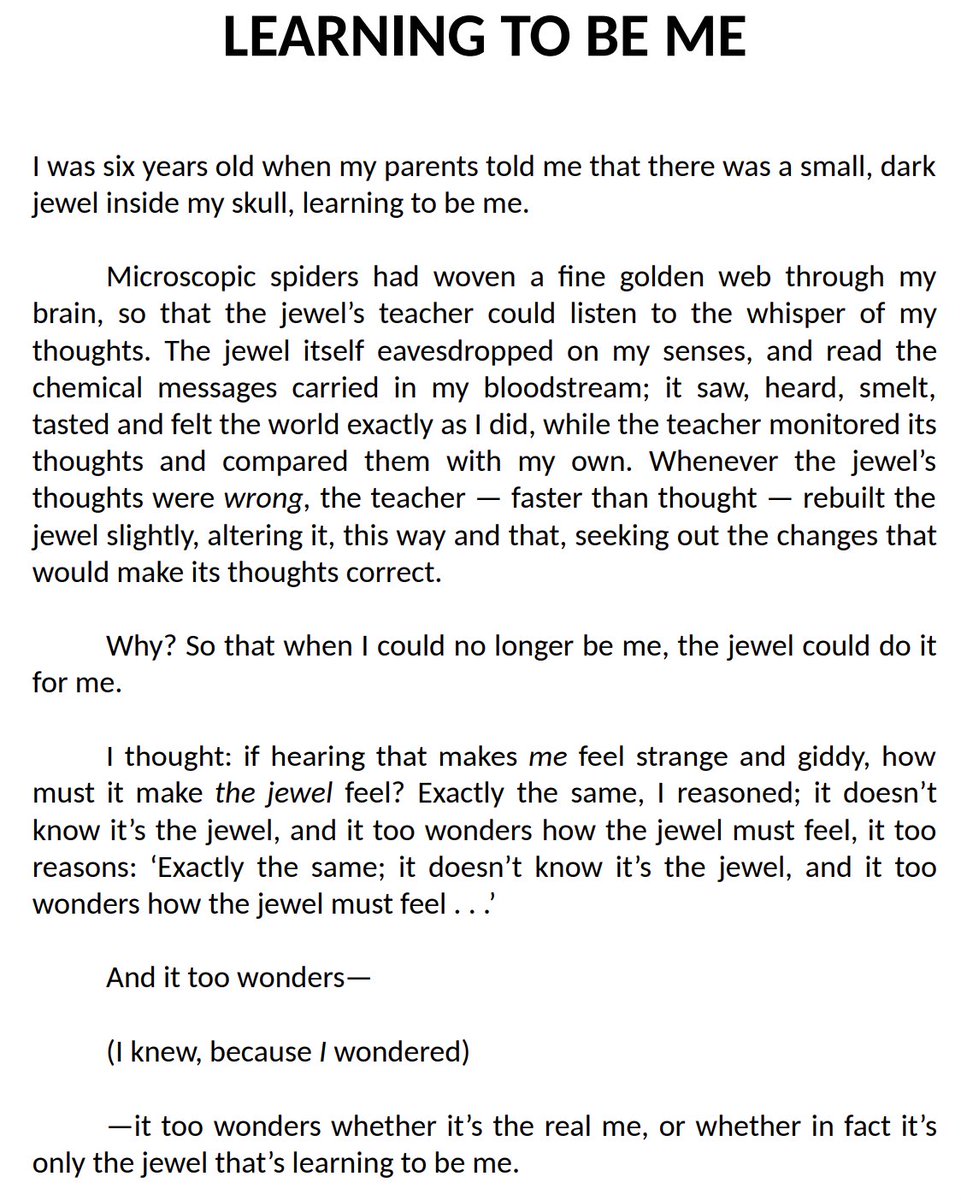 QiaochuYuan's tweet photo. not an exact match but the short story you want to read is called learning to be me by greg egan, first published in 1990

https://t.co/csBNoVALVx https://t.co/CXUkjc0TTx