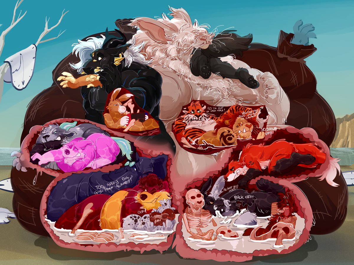 guhuherm's tweet photo. Eating bad prey is a guilt-free, y'all should do it more often (also don't be greedy and invite a friend to the feast like I did). The keeping them in sacks and storing them like food in an alternate dimension is optional though. 

#nsfw #malevore #nsfwfurry #cockvore #vore https://t.co/PcRDaO7jWk