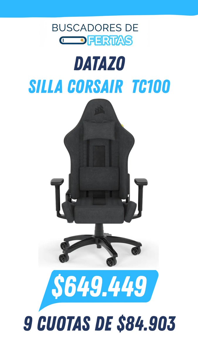 BdOferta's tweet photo. Datazo!

SILLA GAMER CORSAIR TC100 RELAXED TEXTIL GRIS Y NEGRO ✅

🔥$649.449  o 9 cuotas de $84.903 

🔗  ingresá al link 👋 
https://t.co/CuBYiftlH9 https://t.co/hLefVGLHuJ