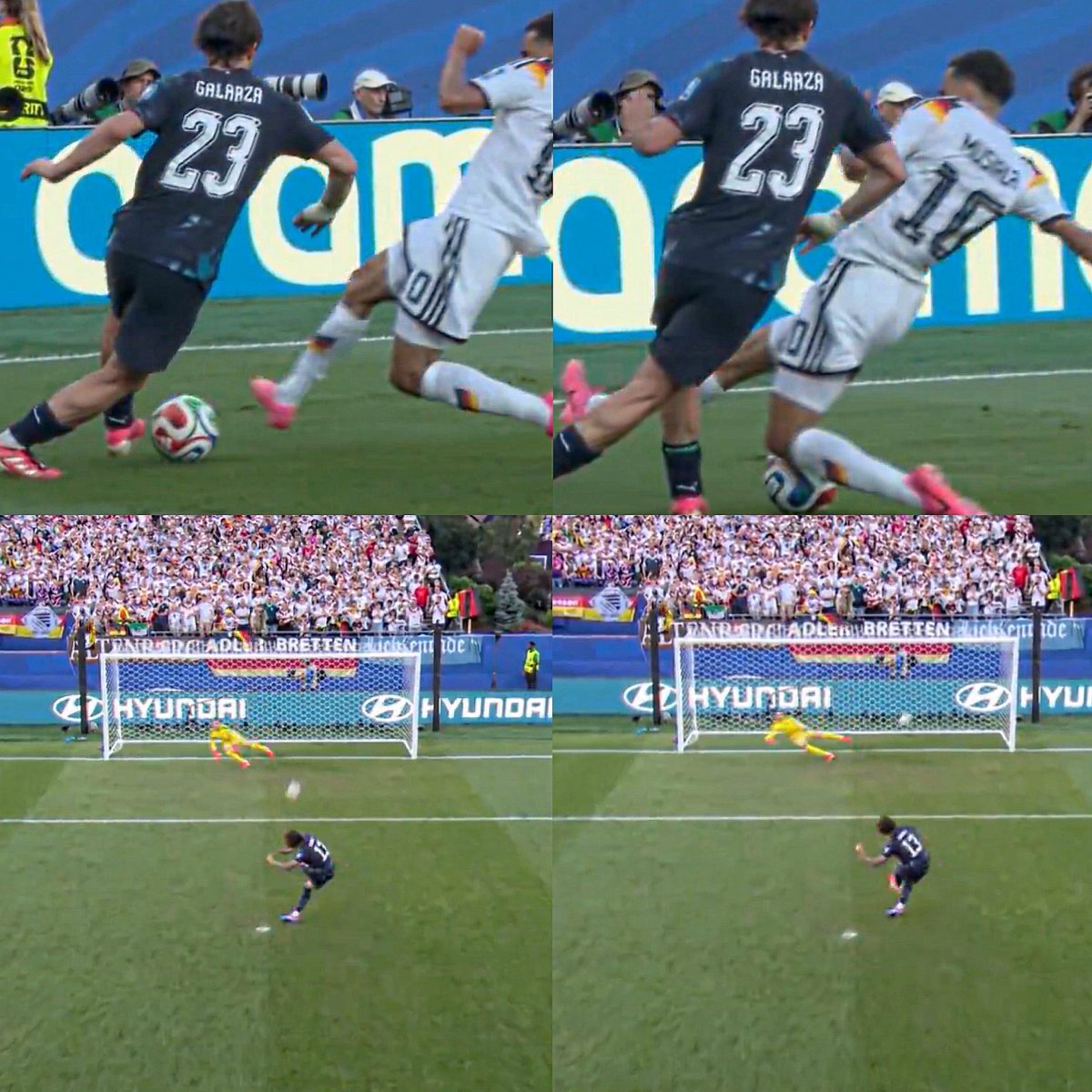 Juezcentral's tweet photo. El Mundial de Fútbol: esa hermosa competición donde ves a Galarza tirándole un cañito a Musiala, a José Canale engañando y anotándole un penal a Manuel Neuer. 

Y a Paraguay eliminando a Alemania con un 20% de posesión ❤️‍🔥 https://t.co/5KJYj9PlE3