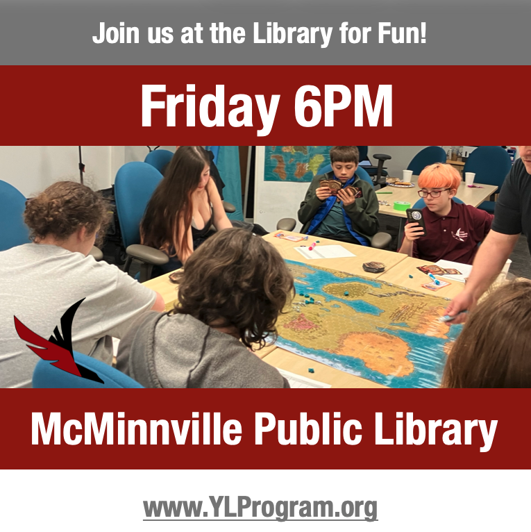 YLprogramDOTorg's tweet photo. We're back at McMinnville Library for Game night this Friday from 6-8PM!  See you then! https://t.co/DjKBvjEbhJ