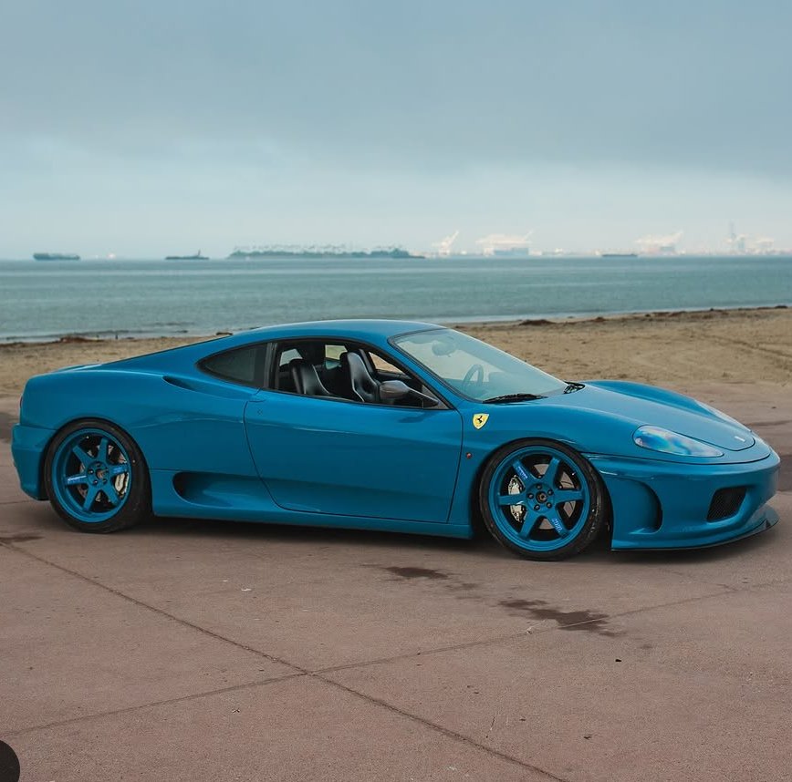TotallyNotDrex's tweet photo. My hotest take is that Vin Tra's ferrari 360 looks stunning with the color-matched wheels... I kinda prefer them over the gold LMs 🤐 https://t.co/Th7SB9StLB