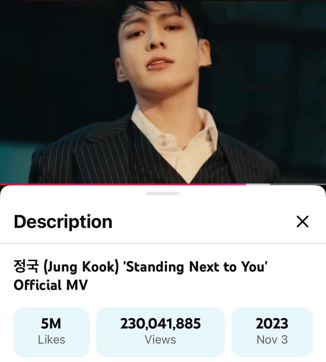 JungKook_Scener's tweet photo. 정국 (Jung Kook) 'Standing Next to You' Official MV has surpassed 230Million Views on YouTube! 🔥

Keep streaming!
https://t.co/FxDwsxTVLn

CONGRATULATIONS JUNGKOOK
#JUNGKOOK #STANDINGNEXTTOYOU https://t.co/c6MWQxZPox