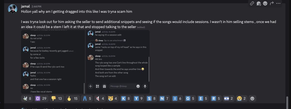 rawflame73's tweet photo. Jamal’s excuse was that he trusted Sleep and did not know what was happening. He declined refunds.

Proxies cannot collect fees, vouch for sellers, push deals, ask for files early, then claim “middleman” when buyers get burned. If you profit from it, you are part of it. https://t.co/JgJW3cyyME