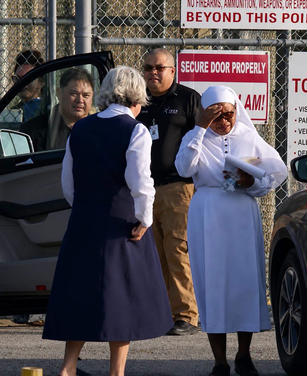 RichRaho's tweet photo. Detained by ICE on her way to Mass yesterday, Sr. Letty is reunited finally with Sr. Norma Pimental, Pope Francis used called Sr. Norma his “favorite nun.” Quite a moment that shows the human face of rounding up people randomly. https://t.co/vFwgLB8bAp