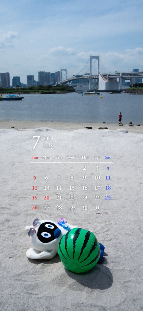 yurikamome_info's tweet photo. おはよう。ゆりもだよ。

#お台場海浜公園 に
あそびにいったよ🏖️

海を見ながらのんびりおさんぽして、
7月のカレンダーを作ってみたんだ～

スマホの壁紙にしてくれたら
うれしいな🍉

あつい日がつづくから、
みんな体調に気をつけてね🌻 https://t.co/WI9OhjG5m8