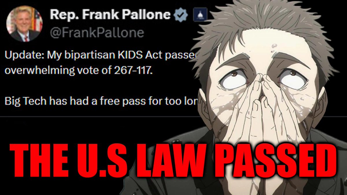 ChibiReviews's tweet photo. The U.S just passed the "KIDS Act" in the House with no pushback. Both political sides were in agreeance that your privacy on the internet does not matter anymore. They are using the same words as the UK with "Protect Kids" to push this. https://t.co/wl32gvcDs9 https://t.co/xwTbkA5cW1