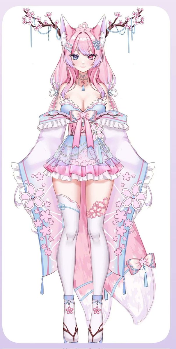Vtnina78's tweet photo. Absolutely OBSESSED with every single detail of this design! The cherry blossom antlers, the heterochromia, the pastel palette... everything is immaculate 
​#VTuber #VTuberEN #Live2D #AnimeArt #VTuberModel #Envtuber #Vtubers #ConceptArt #Anime #KawaiiAesthetic 
( R F W ) https://t.co/NwhVpGjND5