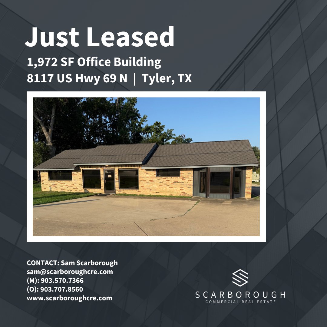 scarboroughcre's tweet photo. Scarborough Commercial Real Estate represented the owner in the recent lease of 1,972 SF of office space at 8117 US Hwy 69 N in Tyler, TX. Thanks to Tammy Rosson of Texas Premier Realty who represented the lessee.
#scarboroughcre #cre #justleased #tylertx https://t.co/DNwMsAgVFy
