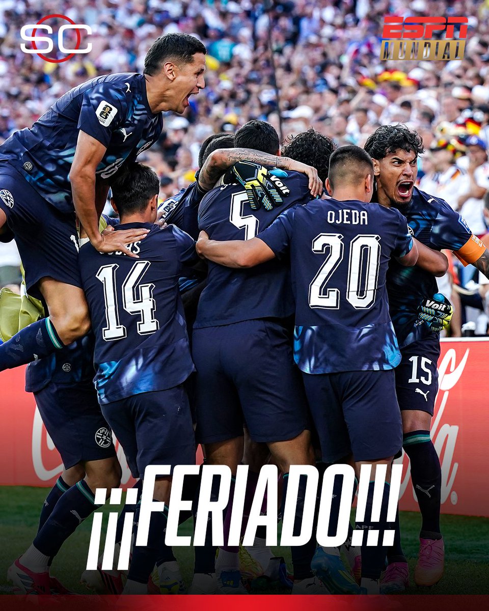 SC_ESPN's tweet photo. ¡A DISFRUTAR PUEBLO PARAGUAYO! Se decretó feriado nacional en Paraguay para el martes 30/6. ¡¡¡NO DUERME NADIE!!!

⚽ #ESPNMundial
📺 Mirá los mejores partidos de la #FIFAWorldCup por ESPN, en el Plan Premium de #DisneyPlus https://t.co/H0aZjezsBK