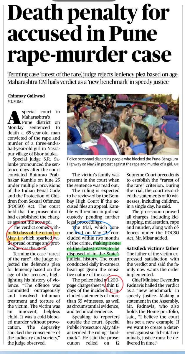 sone_do_mujhe's tweet photo. One of the fastest cases to be disposed in the state’s judicial history!

Some perspective:
* Incidents happened on - 1st May
* Chargesheet filed - in 15 days
* Trial began on - 21st May
* Accused convicted on - 24th June
* Accused sentenced to death penalty on - 29th June

Aha! https://t.co/Vx8fLO9MW7