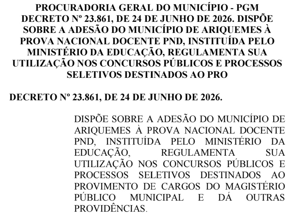 ConcursosRO_AC's tweet photo. ✅️Prefeitura Municipal de Ariquemes Dispõe sobre a adesão à PROVA NACIONAL DOCENTE (PND) 2026.

#INEP #MINISTÉRIODAEDUCAÇÃO #MEC #ARIQUEMES #RONDÔNIA https://t.co/1RCWlLP1OI