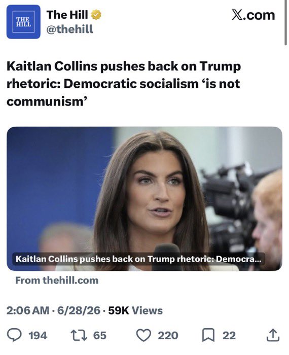 WellsJorda89710's tweet photo. 🚨CNN’s Kaitlan Collins: “Democratic socialism is not communism.”🚨

DSA Leader: “Our goal is communism.”
They’re literally telling us who they are:
•  They want the end of Western civilization
•  They want to abolish prisons and empty the jails
•  They look up to Mao and revolutionary Marxism
Yet mainstream media keeps lying and covering for them, calling it “progress.”

This isn’t hidden. It’s not a conspiracy. It’s out in the open.
The radical left is winning primaries and reshaping the Democratic Party while pretending it’s all about “affordable housing.”
Wake up. They’ve said the quiet part loud.
America rejects this.
#CommunismIsTheGoal #DSA #EndWesternCivilization #AbolishPrisons #MaoistLeft #MediaLies #RadicalDemocrats #WakeUpAmerica #2026Midterms #NoToSocialism