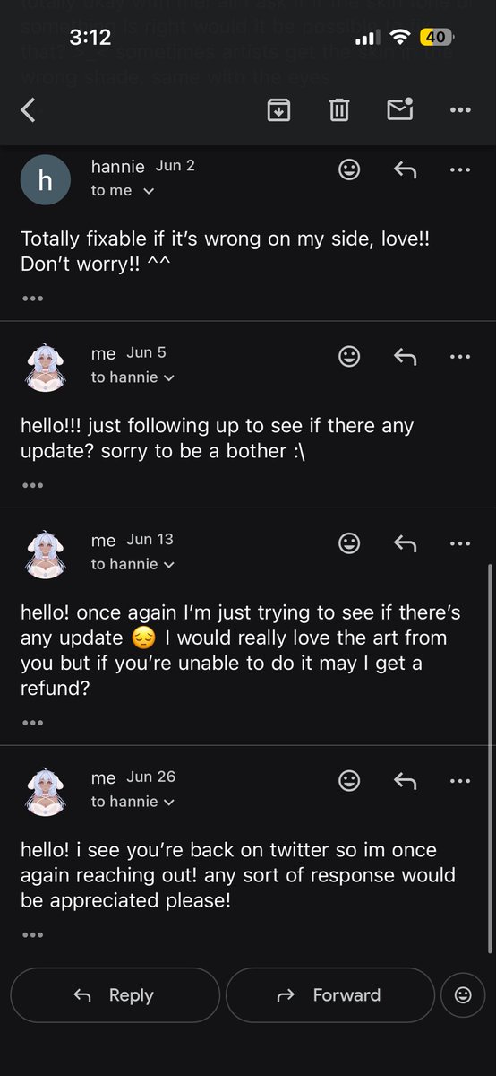 hellodesittv's tweet photo. i hate to make a post like this. but please BEWARE commissioning her. i know im small so this may not get much reach but i have been reaching out about my commission (i was promised 1-2 days) and ive been ghosted :\ no refund or art and no communication https://t.co/ORFDd8wwEj