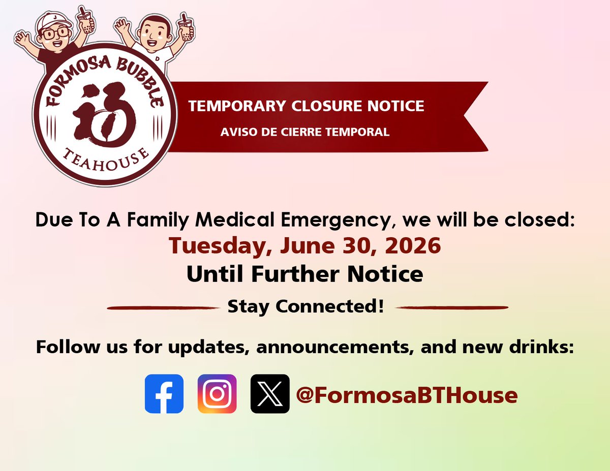 FormosaBTHouse's tweet photo. We will inform you here when we are ready to reopen. Thank you for your unwavering support. https://t.co/oReZtw0nQX