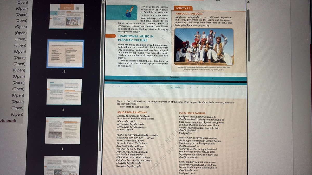 DiannaSahu's tweet photo. @NiharikaDash14 Please read the book to understand the logic behind its inclusion. Btw, the entire book is Odia translation of NCERT book of same class. And when people attribute Nimbuda as a Bollywood song, it reflects their lack of knowledge of folk history. Check the NCERT book page below. https://t.co/qbW1tvZBIT