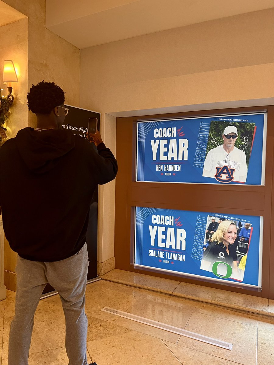 SportsStorey's tweet photo. @PabloEscoburner @AfriKenTiger This is one of his most accomplished athletes (and now a world record holder) pausing to take a picture of his beloved coach during The Bowerman activities last year https://t.co/lKhZTWx2Bc