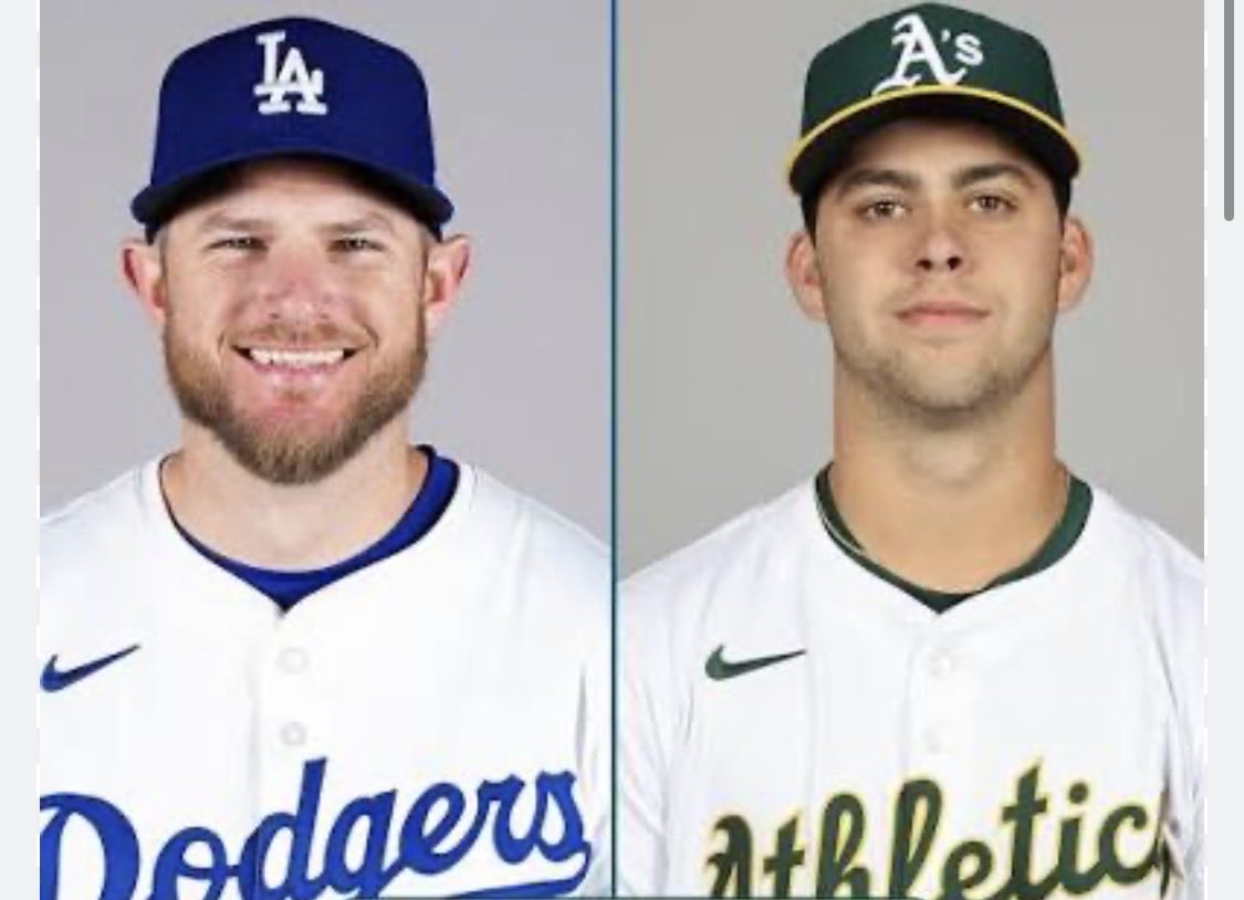 JDowneyLA's tweet photo. Max Muncy is batting 7th and playing third base tonight for the Dodgers AND the Athletics. 

Still not wacky enough? Both men were born on August 25th. 

But here’s some differentiation, their birth years: 

Max (Dodgers) in 1990. 
Max (A’s) in 2002. 

Happy Baseball To All. https://t.co/dXK1WBS1sm