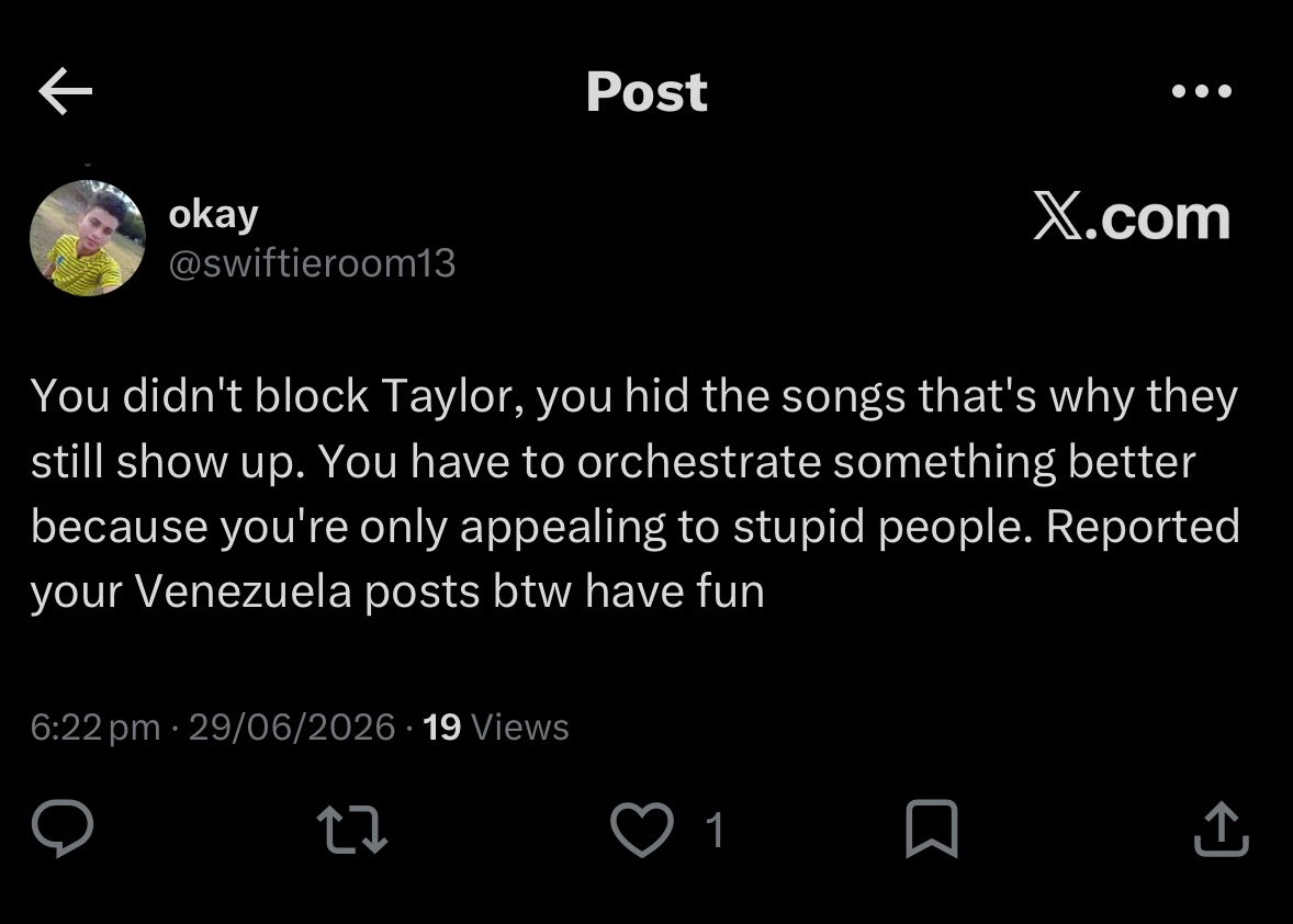 abbeyorod's tweet photo. swifties are the worst disease to ever exist. people are DYING in venezuela, they were left homeless, kids where left orphans, kids are being kidnapped and r@pped. but their first thought is make in an stan war, you guys are going to hell this is why everyone hates you. https://t.co/3BXu1gFUZA