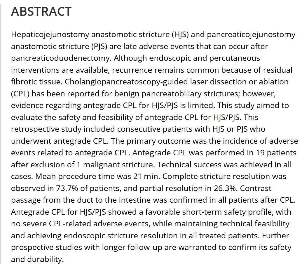 DigEndosc's tweet photo. Editor's Choice - Volume 38, Issue 6
Safety and Feasibility of Antegrade Cholangiopancreatoscopy-Guided Laser Dissection and Ablation for Pancreaticobiliary Jejunal Anastomotic Stricture (With Video)
https://t.co/0XjVufxcyn
@WileyHealth https://t.co/sUs5CRtaiX
