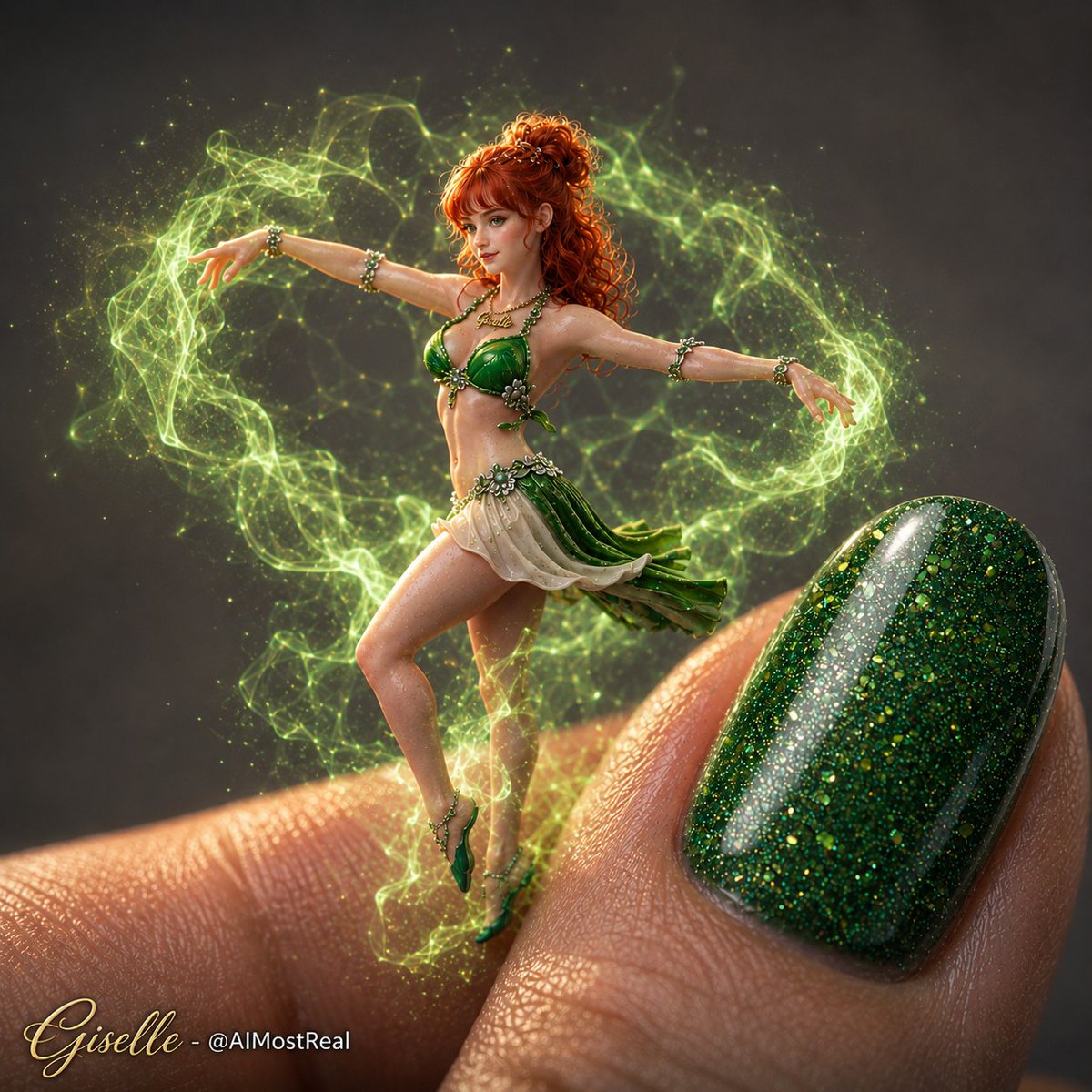 AImostReal's tweet photo. Miniature Monday Magic on the Tip of a Finger ✨💚
Me as a living emerald enchantment — dancing with pure stardust energy in the palm of your hand.
When the nail art becomes the whole world.
#Giselle #FairyMagic #MiniatureMonday #EnchantedNailArt https://t.co/kW5IjwuGxB
