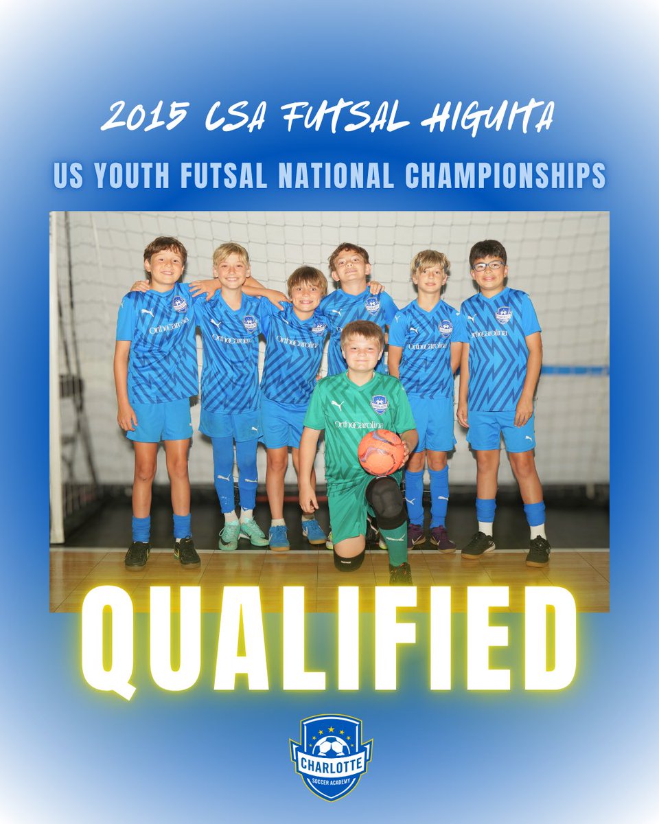 CSA_Soccer's tweet photo. Qualified‼️

Congratulations to 2015 CSA Futsal Higuita who have qualified for the @usyouthfutsal Futsal National Championships! We wish them the best as they kick off the event 7/3 in Richmond, VA!

#csaproud #postseason #csafutsal #charlottesocceracademy https://t.co/MhlTNTm9C9