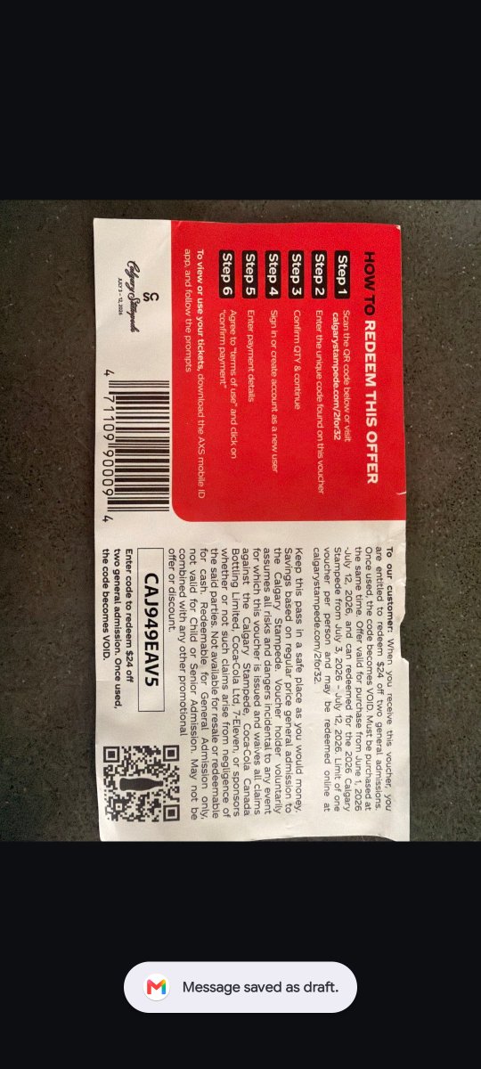 ChaoticFate00's tweet photo. @axs @calgarystamp  @CocaCola I was happy to use the 2 for $32 to attend the Calgary Stampede. And then there was no option to choose the date I wanted to attend and it would automatically decide that I would go on July 3.        1/2 https://t.co/fgyOMUDhU6