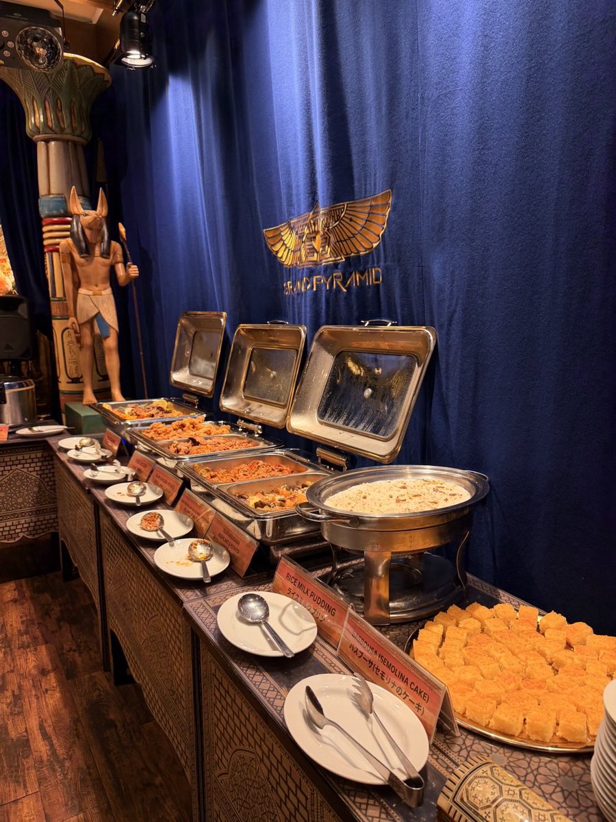 Grand_Pyramid's tweet photo. ✨🇪🇬 飯田橋に、まるでエジプトを旅しているような気分になれるお店があるんです 🍽️

平日ランチは¥2500のビュッフェスタイル✨
20種類以上の本格エジプト料理を楽しむことができます 🥘✨

香ばしいグリル料理やスパイス料理、新鮮なサラダまで、
ひと皿ごとに本場の味を感じられます 🇪🇬🐪

異国感あふれる落ち着いた空間は、
ゆっくりランチしたい日や女子会にもぴったり ☕🌺✨

さらに、ハイビスカスティー🌺レモンミントティー🍋も飲み放題 ✨

この雰囲気と料理の内容で¥2500はかなり魅力的です 😳🔥

#東京ランチ #飯田橋グルメ #エジプト料理 #東京グルメ #ビュッフェ #食べ放題 #穴場グルメ #映えランチ #女子会ランチ #異国気分