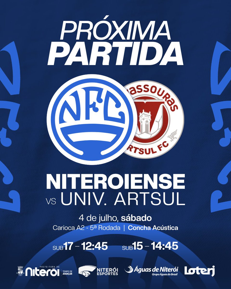 niteroiensefc's tweet photo. 🔜 O próximo compromisso já está definido!

Nesse sábado (4), os #CriasDeNikiti voltam a campo pela 5ª rodada do Carioca Série A2. As equipes Sub-17 e Sub-15 recebem o Univ. Artsul em mais um desafio importante na sequência da competição. 💙🤍

#NiteroienseFC #BaseNiteroiense https://t.co/GkF0RxmKYA
