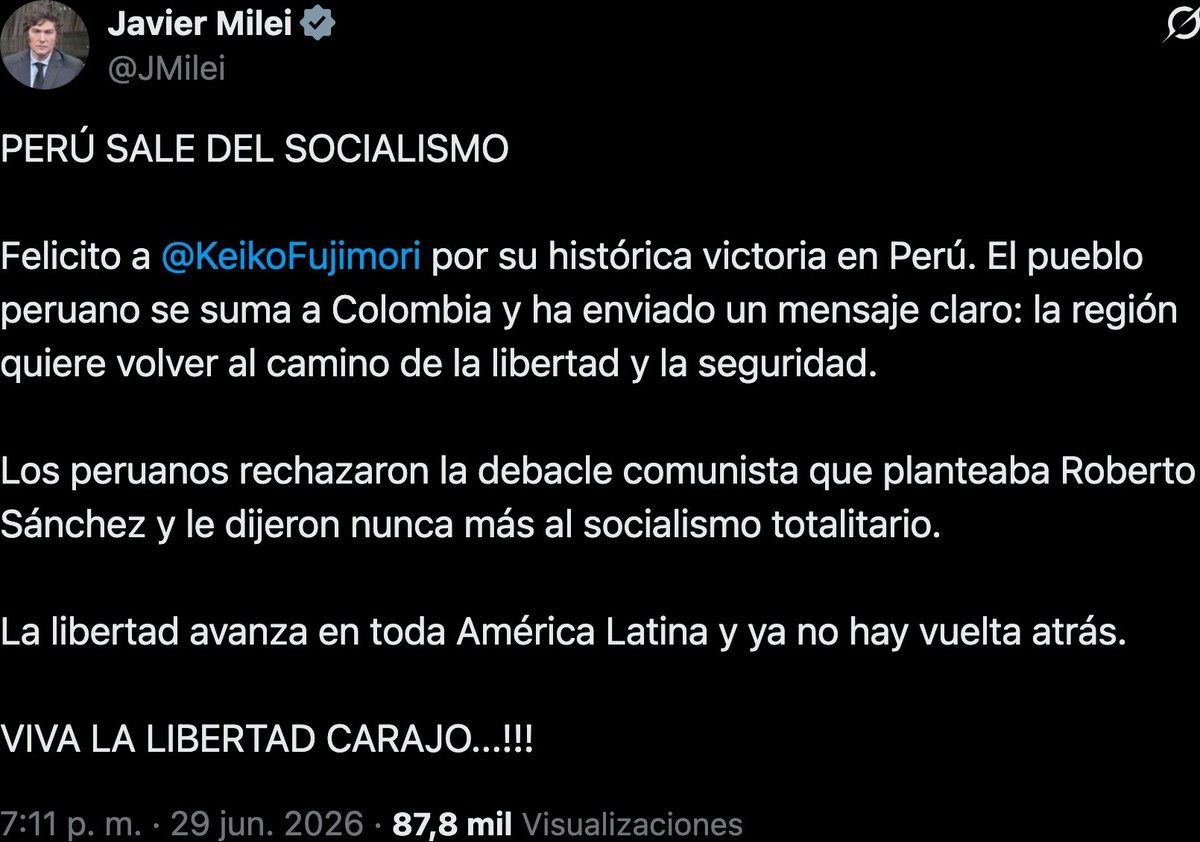 WiderMiranda's tweet photo. @abelgilvonio VIVA LA LIBERTAD CARAJO...!!! https://t.co/B0KAOcnqCL