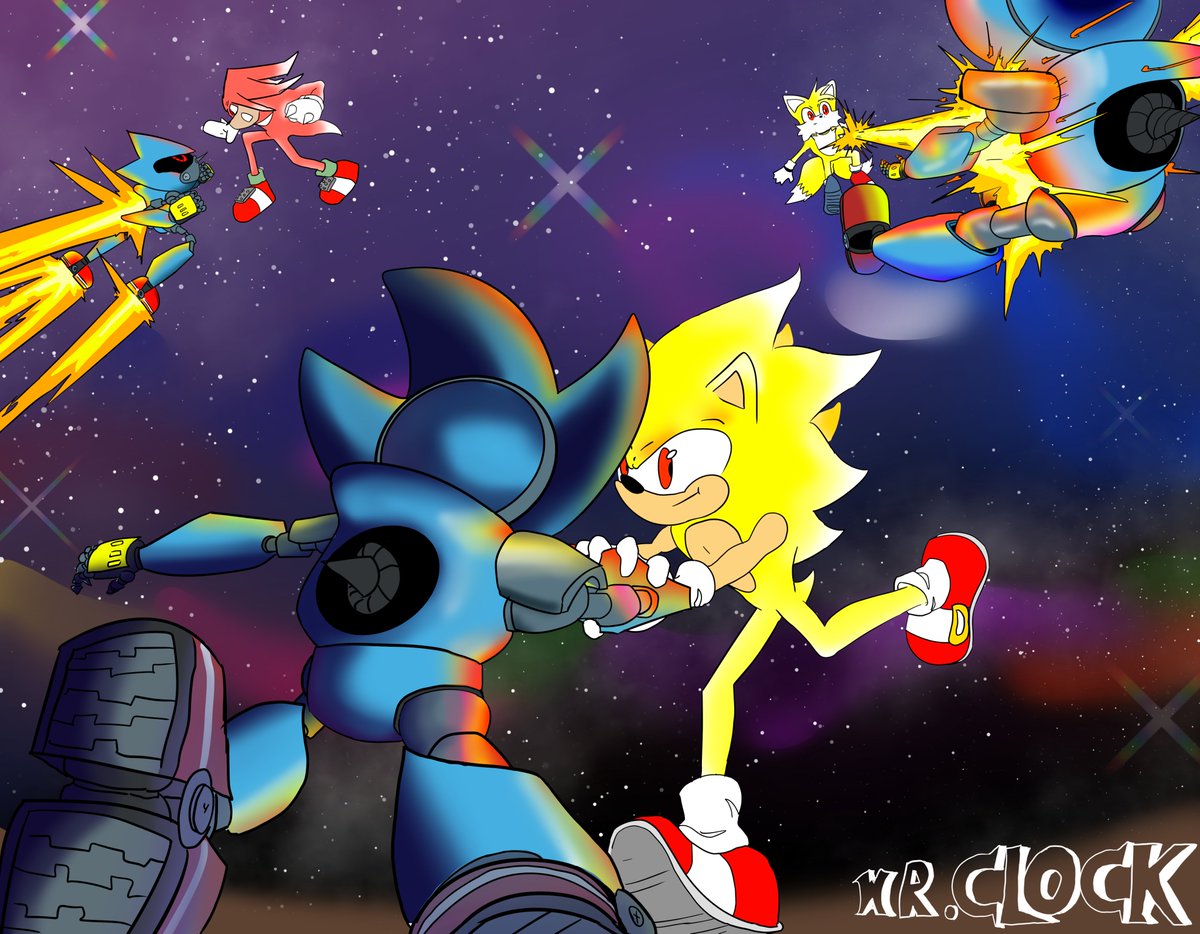 Relogio_Shadow's tweet photo. a fight in space with my friends against the metal. #supersonic #superknuckles #supertails #metalsonic @sushidahoshi @Lupiiipul https://t.co/nwPUlbHz8G