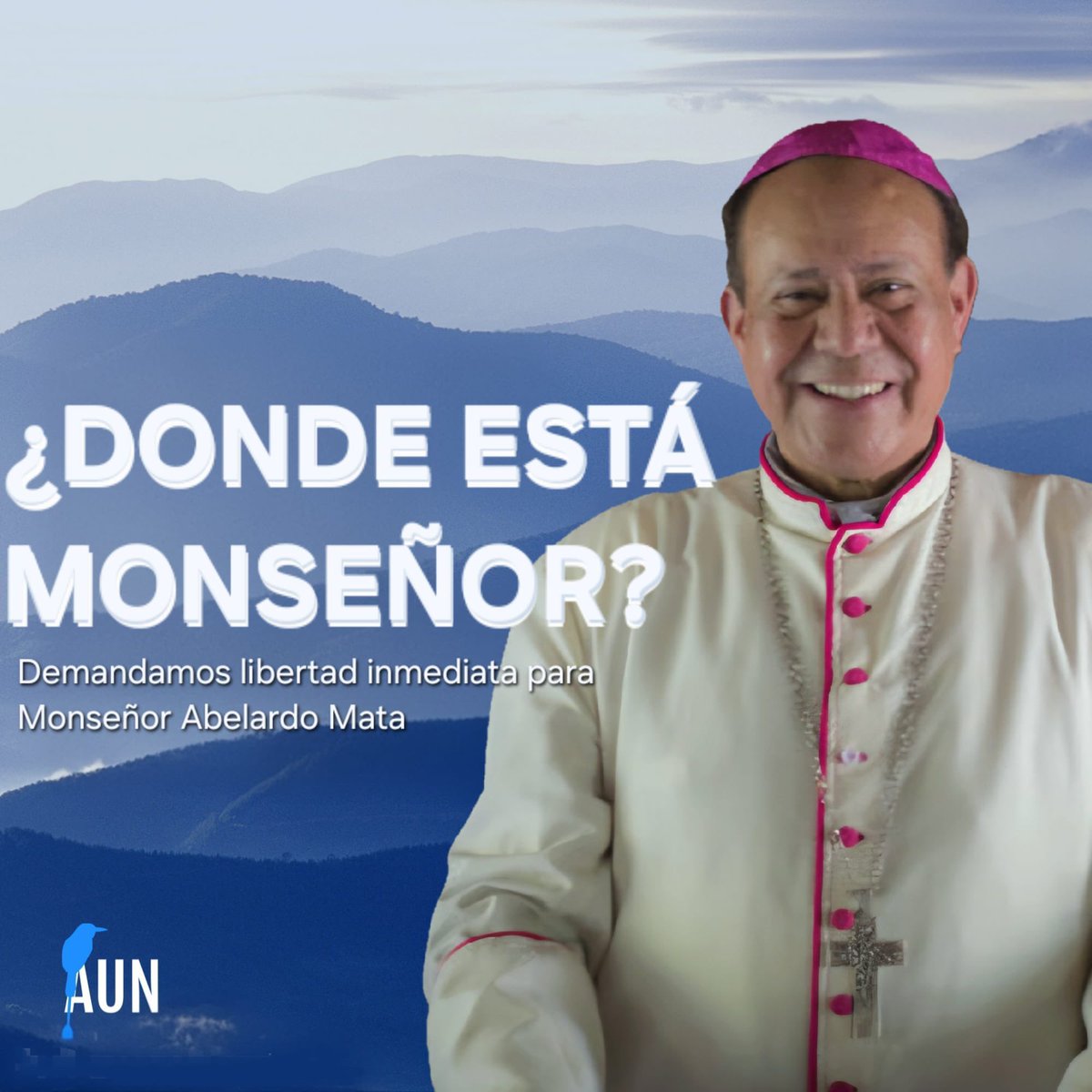 AUNNicaragua's tweet photo. ¿Dónde está Monseñor Abelardo Mata?

El Obispo Emérito de la Diócesis de Estelí ha sido secuestrado por las fuerzas policiales del régimen. Exigimos respeto irrestricto a su vida e integridad y su liberación inmediata.
#SOSNicaragua https://t.co/f4tMytpQt3