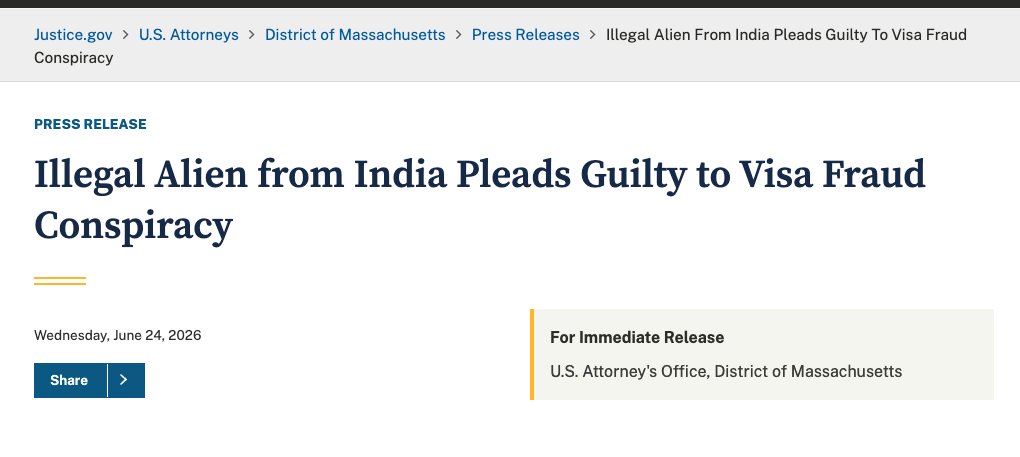 NeonWhiteRabbit's tweet photo. ALL INDIAN VISAS are FRAUD, it's NOT JUST H1B, OPT, H4, F1, it's U-VISAS, it's literally ALL INDIAN VISAS.

INDIANS are even STAGING ROBBERIES to stay in our country. THIS IS HAPPENING NATIONWIDE.

"An Indian national unlawfully residing in Worcester, Mass., pleaded guilty today in federal court in Boston in connection with a conspiracy to conduct staged armed robberies of convenience stores for the purpose of allowing store clerks to falsely claim they were crime victims on immigration applications."

https://t.co/2Sod6kBdao