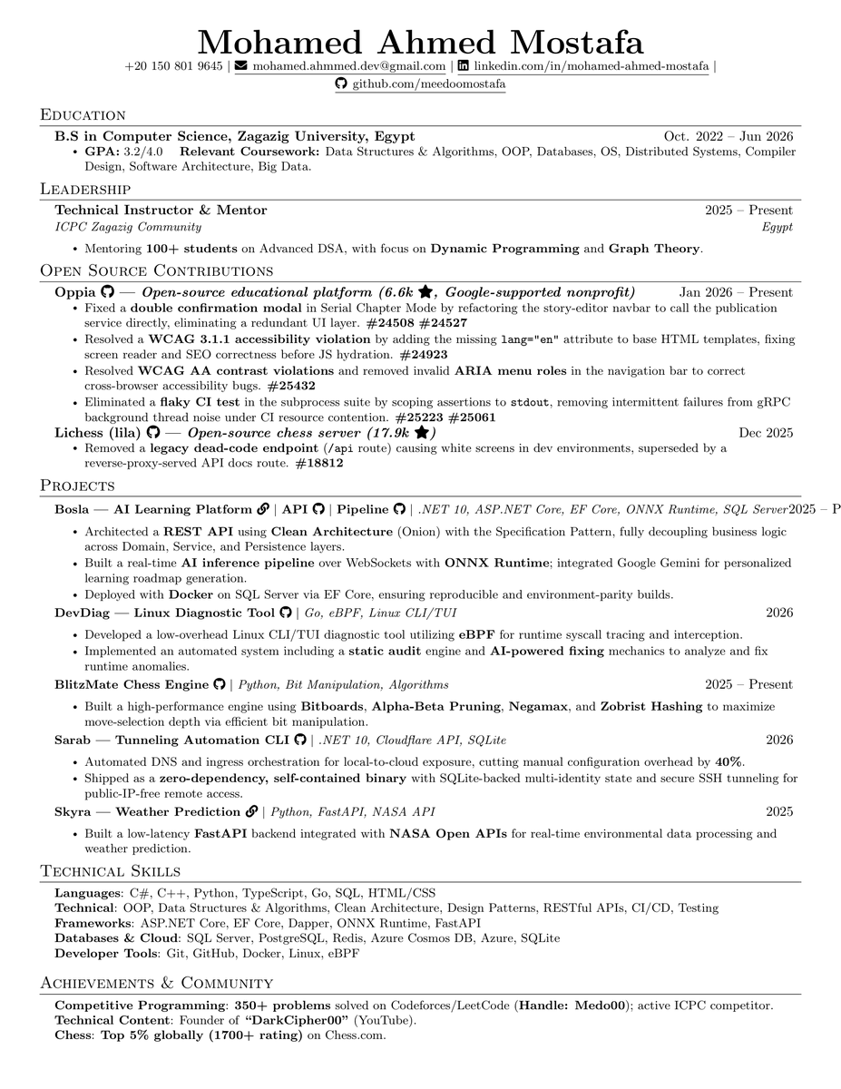 DarkCipher00's tweet photo. Open to Software Engineering Roles &amp; Internships.
Focus Areas : Backend, ML&amp;DL.
Military Status: Temporary Exemption (Valid until 04/2027) for EGY companies.
CV attached below. Retweets are appreciated.
https://t.co/msRZcbGcJ2

#GetHired #SoftwareEngineering #Backend #TechJobsEG https://t.co/j7HhLlWuF6