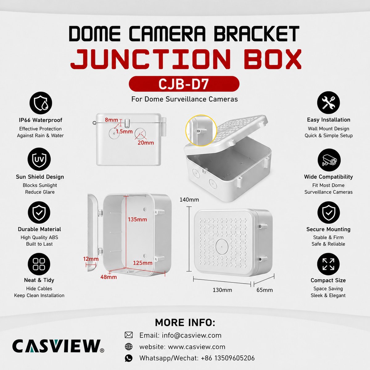 casview_cctv's tweet photo. CJB-D7 Dome Camera Junction Box | CASVIEW One-Stop CCTV Accessories WholesaleIP66 Waterproof, UV Anti-glare, Easy Install, Universal Dome Camera Compatibility.
📩info@casview.com WhatsApp: +86 13509605206
#CCTV #SecurityCamera #Surveillance #CCTVAccessories #JunctionBox #Security https://t.co/CsxkzZgVXt