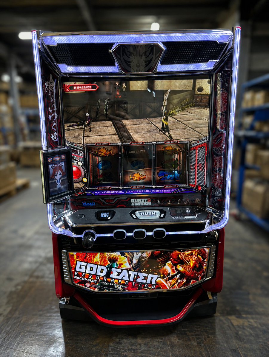 edoslot's tweet photo. 🚚出荷情報🚚
ＬパチスロゴッドイーターリザレクションＳＬＥＤ（セブンリーグ）出荷致しました！
🔥迫力満点の演出と熱いゲーム性で人気の一台⚔️
ご購入いただきありがとうございます！江戸スロでは人気機種・希少台を続々入荷＆出荷中📦
気になる機種があればお気軽にDMください！#江戸スロ #家スロ #実機販売 #ゴッドイーター #出荷情報 #パチスロ