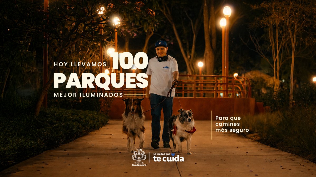 GuadalajaraGob's tweet photo. Más luz también significa más seguridad, más convivencia y más vida en nuestros espacios públicos. 💡

Por eso reforzamos la iluminación de 100 parques en Guadalajara, para que nuestras niñas, niños y familias puedan disfrutarlos con tranquilidad, también por la noche. 🔆🌙

Así seguimos construyendo, entre todas y todos, la ciudad que te cuida. 🧡