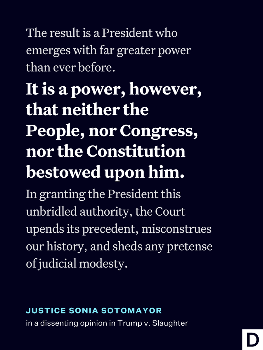 DemocracyDocket's tweet photo. Supreme Court Justice Sonia Sotomayor denounced SCOTUS for allowing Trump to shape the federal government through arbitrary dismissals.

“Put simply, today the majority reshapes our Government,” Sotomayor wrote. https://t.co/7RGCNno8m6 https://t.co/ml78Js1ly8