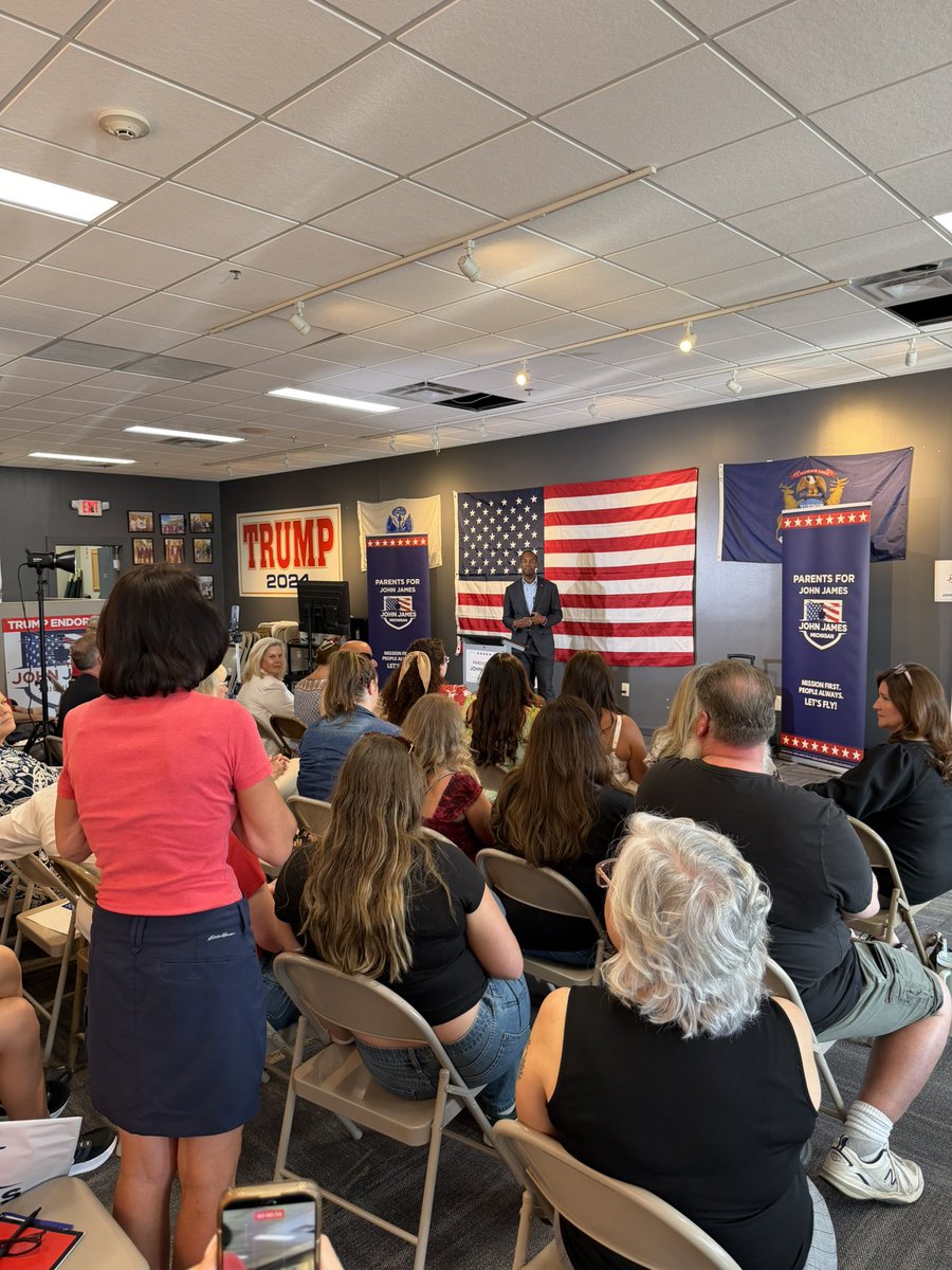 JohnJamesMI's tweet photo. Standing room only in Sterling Heights!

Our Parents for John James Town Hall was packed with parents, grandparents, educators, and community members who care deeply about the future of Michigan’s children.

A special thank you to our amazing hosts Alecia Childers,  Rep. Jamie Greene, Sandra Hernden, and @PureMichigannow for bringing our community together and making tonight such a success.

Michigan parents are ready for leadership that listens, puts families first, and fights for our kids.