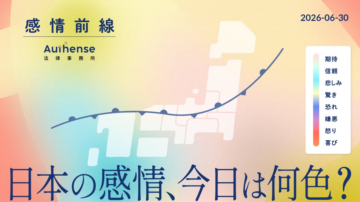 Authense_LIFE's tweet photo. 【おはようございます、今朝の #感情前線 です】
6月30日10時、AIが日本全国の速報ニュースを読み解き、8色の感情マップに変換。

🌸期待前線が日本列島を覆うでしょう！
#異種移植 の治験開始や #高速育種イチゴ の新品種開発、そして #W杯 決勝Tでの #ブラジル戦 への挑戦など、未来を照ら���明るいニュースが希望の種をまいています。

☂️嫌悪の傘マークが点在。
#W杯の騒音 トラブルや、社長射殺事件の #無期懲役求刑 、そして殺人事件の共犯者が殺害されるなど、人々の眉をひそめさせる事件が報じられています。

💧悲しみの雨が降るでしょう。
#能登半島地震 の #復興住宅 の費用高騰や、近鉄京都駅での #脱線事故 など、胸が痛む出来事が続いています。

#感情速報 #AI感情分析 #FocusonEmotions #人の気持ちにフォーカスする ＃Authense法律事務所